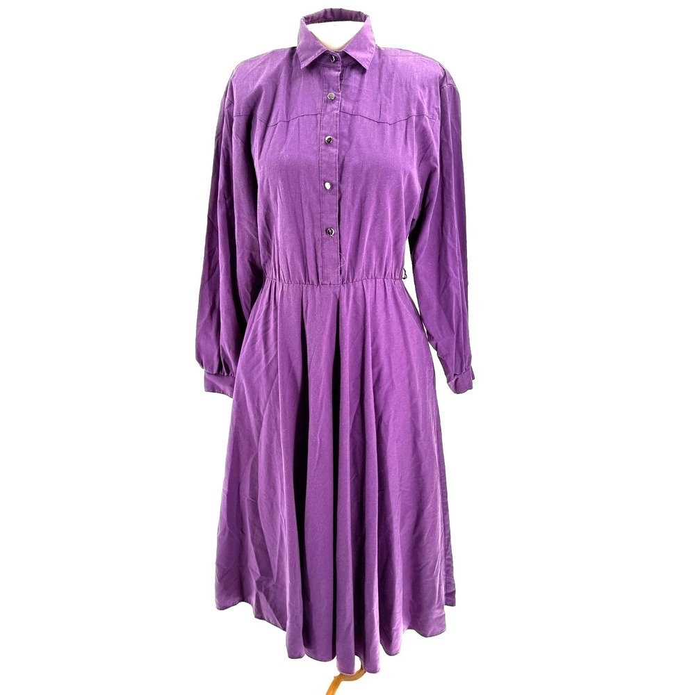 Vintage Circle T Western Midi‎ Dress Women's 10 Purple Cowgirl Rodeo Country USA